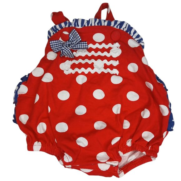 RicRac & Ruffles 3–6M Patriotic Polka Dot Bubble Romper, Fourth of July Outfit - Picture 1 of 5